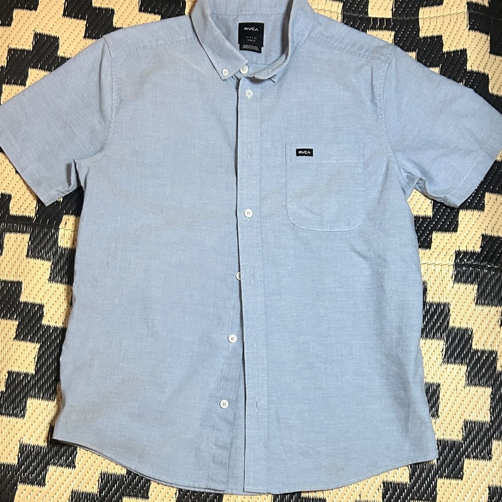 RVCA Men's Casual Light Blue Button Down Shirt